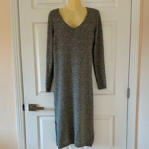 Massimo Dutti Sweater Midi Dress V-Neck Gray Size M